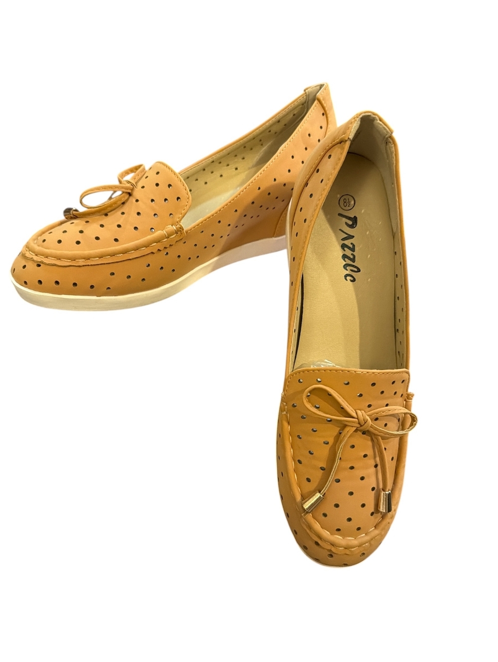 Women's Tan Perforated Wedge Loafers - Picture 2 of 4
